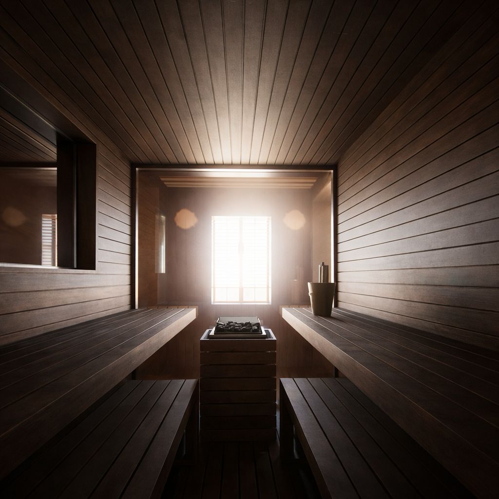 Dark timber sauna interior at Villino Rubini