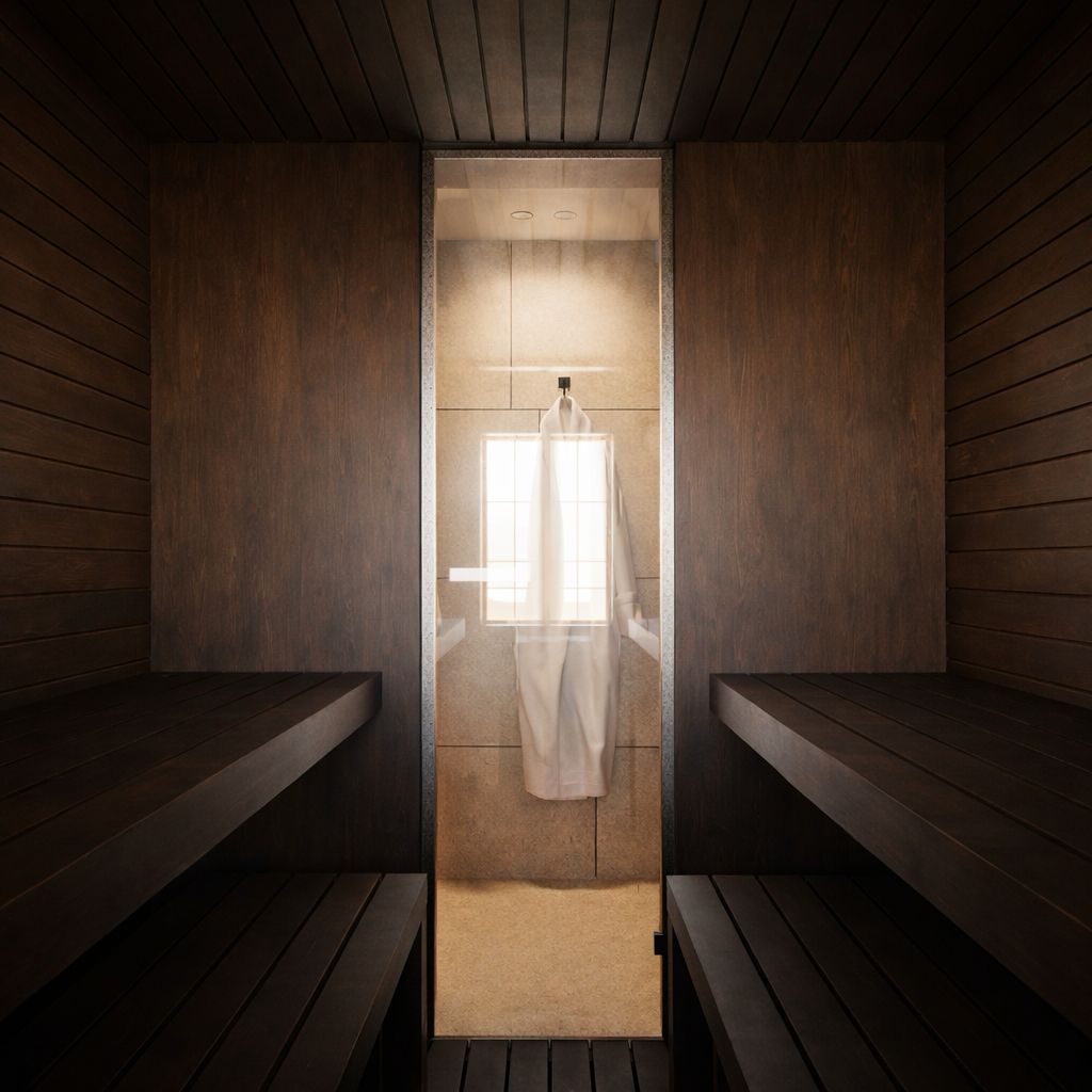 Robes hanging beside the sauna and cold plunge area